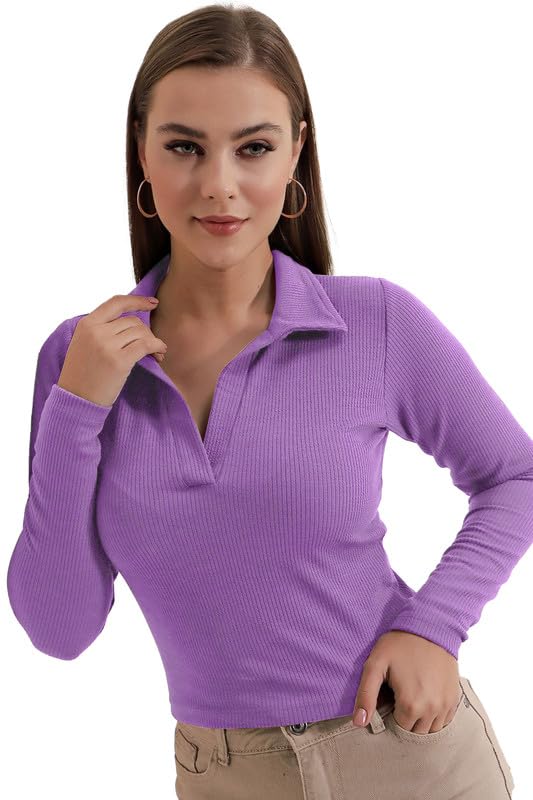 Lavender Collared Tee Top for Women