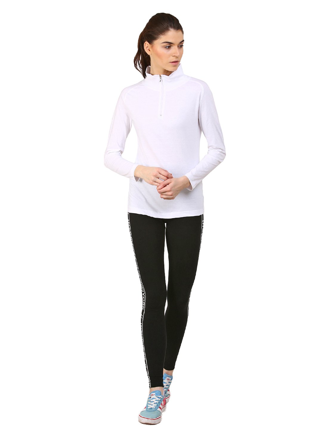 Ap'pulse Women's 1/4 Zip Slimfit Raglan Sleeve Tshirt - White - Image 5