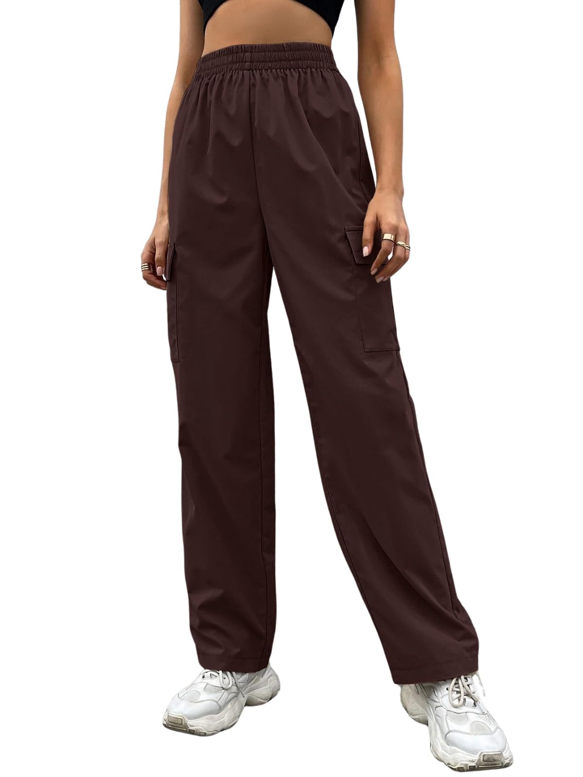 LERIYA Women Parachute Cargo Pants High Waist Flared
