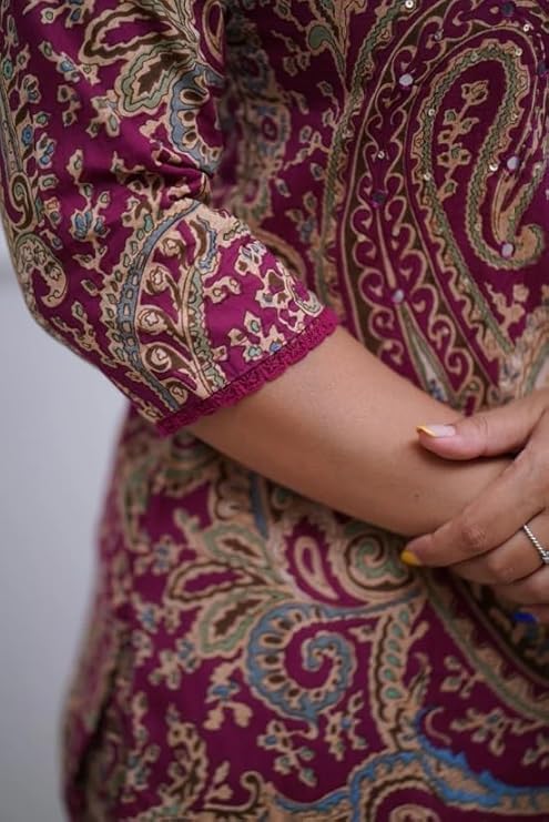 Nermosa Women Viscose Printed Kurta Pant Set - Maroon - Image 5