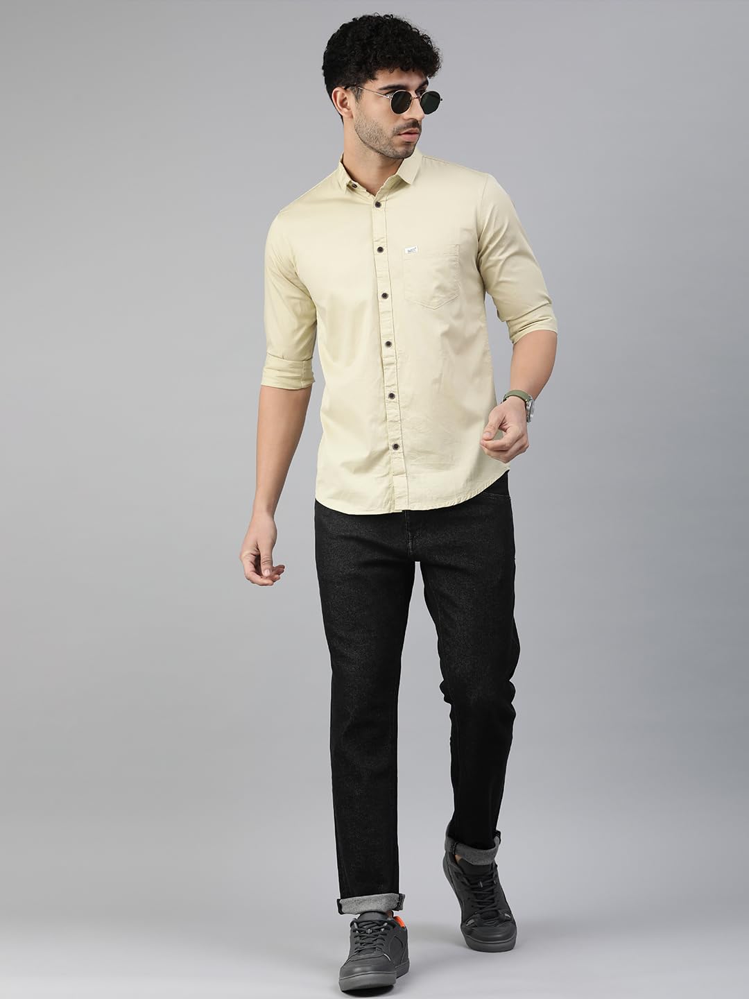 Majestic Man Beige Cotton Casual Shirt for Men - Image 4