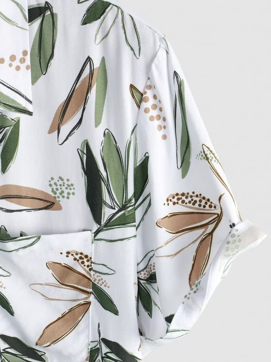 Leriya Fashion Men's Tropical Print Cotton Shirt - White Green - Image 5