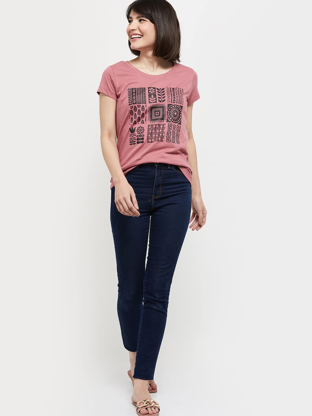 Max Women's Blush Pink Cotton Printed T-Shirt - Image 2