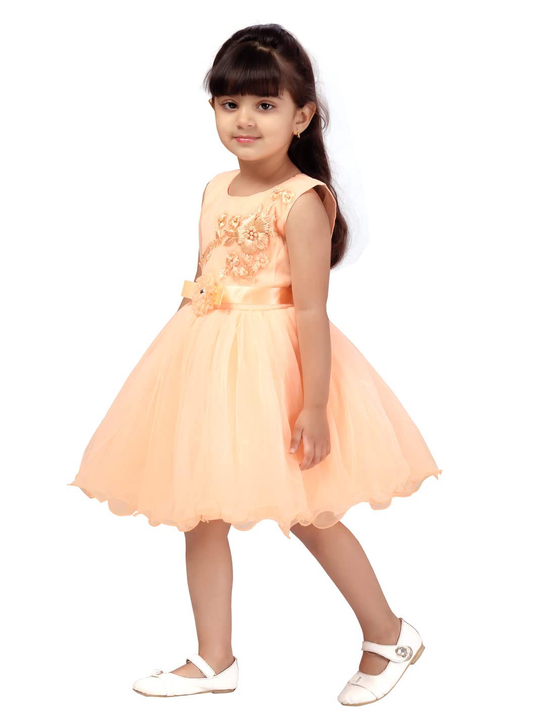 Aarika Girl's Peach A-Line Dress - Image 3