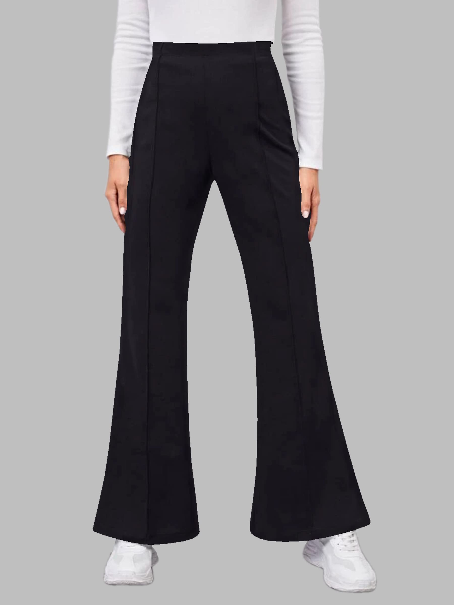 Black High-Waisted Bell Bottom Trousers for Women - Image 3