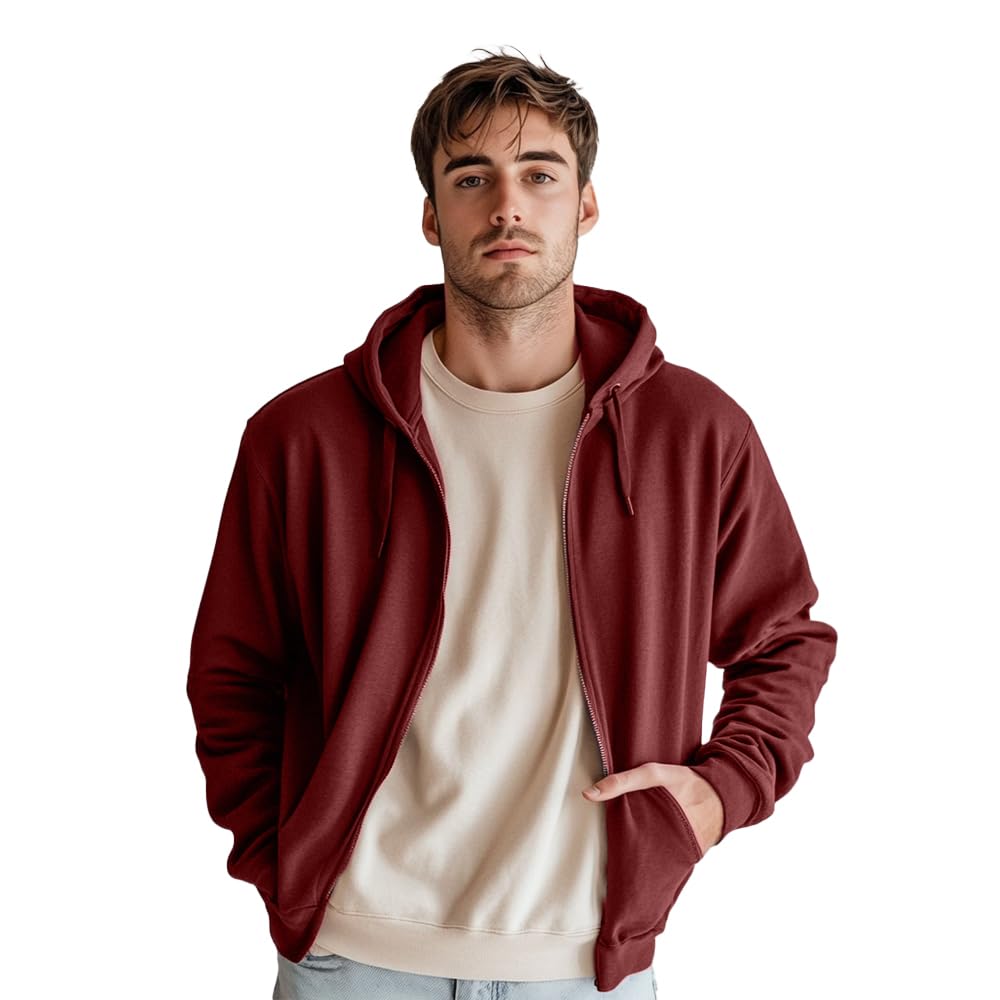 NOBERO Men's Maroon Cotton Fleece Hoodie