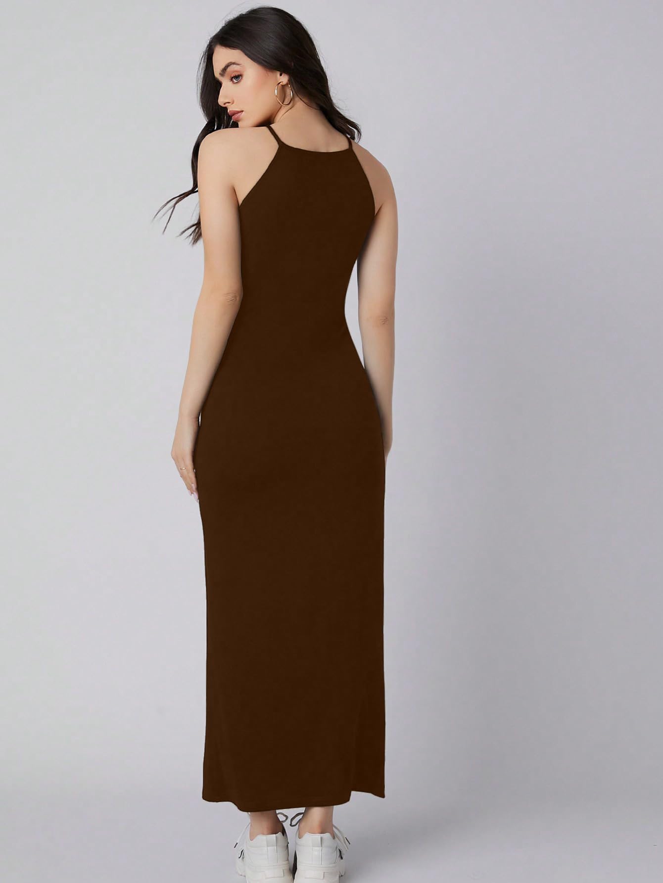 Aahwan Brown Halter Neck Bodycon Dress for Women - Image 2