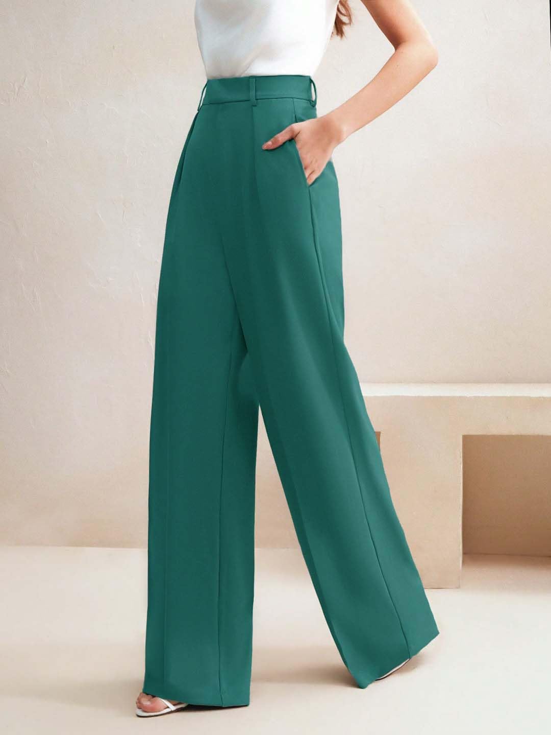KOTTY Women's Wide Leg Trousers - Green - Image 4