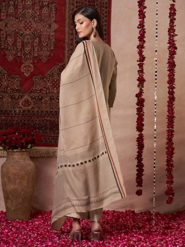ANNI DESIGNER Women's Rayon Kurta with Pant & Dupatta - Beige - Image 2