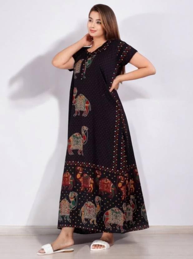 GarbGlide Women's Cotton Printed Kaftan Night Dress - Image 2