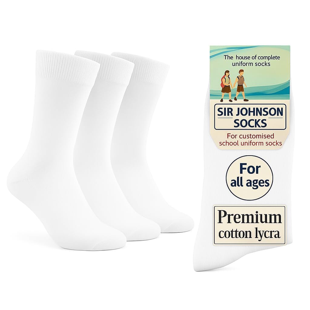 Sir Johnson White School Socks for Girls Boys Kids