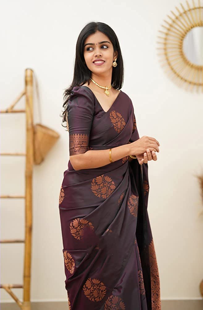 Banarasi Silk Saree - Maroon Copper Zari - Image 3