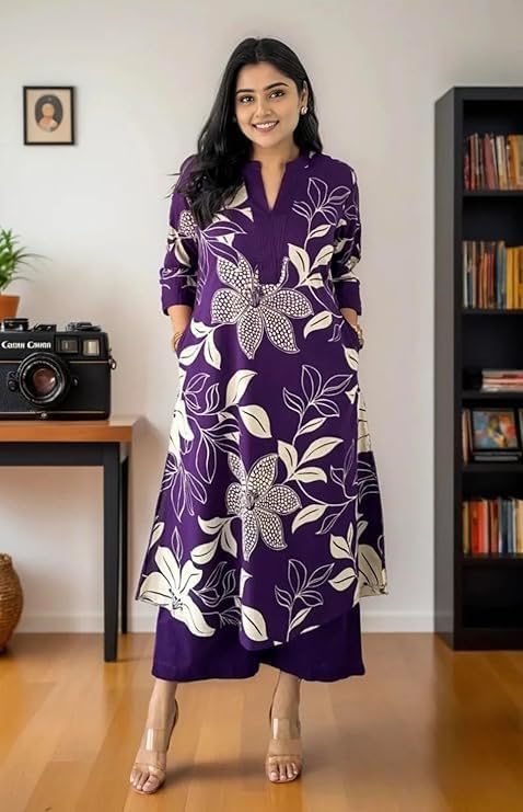 LookMark Violet Floral Kurta Palazzo Set for Women - Image 5