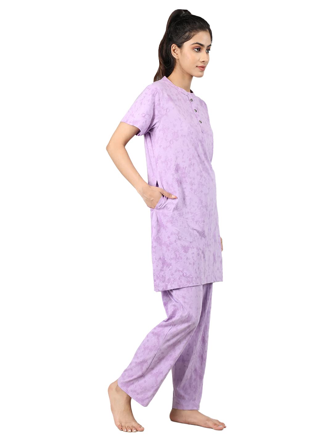 Duchess Women's Cotton Tie-Dye Night Suit - Lavender - Image 5