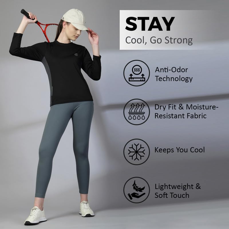 CHKOKKO Women's Black Quick Dry Sports T-Shirt - Image 2