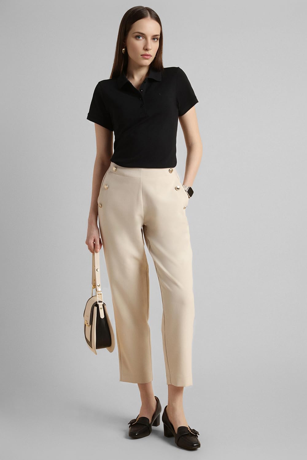 Van Heusen Women Cotton Solid T-Shirt - Black - Image 2