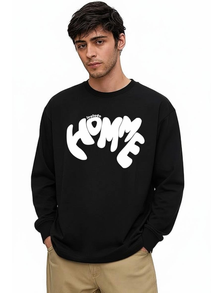 LEOTUDE Men's Oversized Printed Tshirt - Black