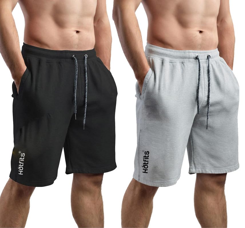hotfits Men's Cotton Knee-Length Shorts - Solid Colors