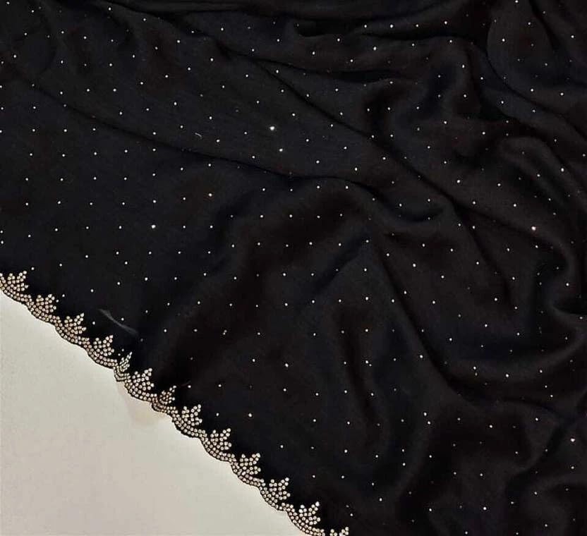 GarbGlide Women's Chiffon Embellished Saree - Black - Image 2