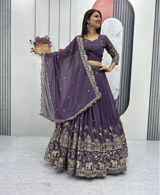 Suppar Women's Vichitra Silk Lehenga Choli - Purple - Image 3