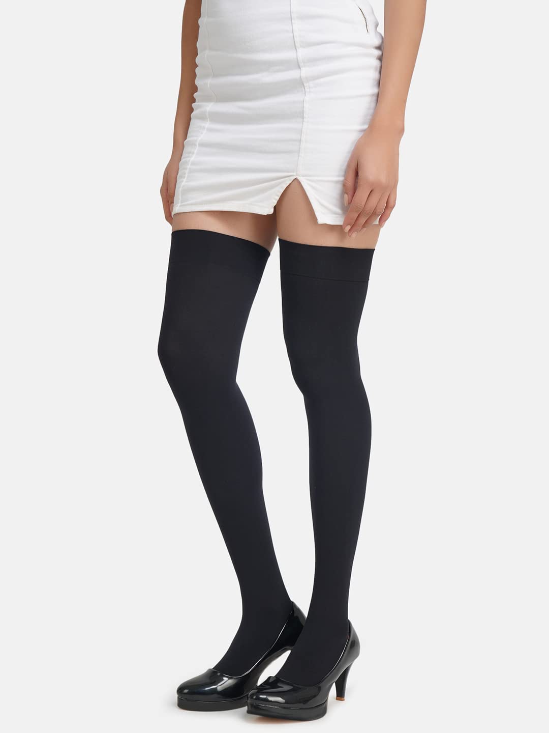 NEXT2SKIN Women's Thigh High Opaque Stockings - Black - Image 3