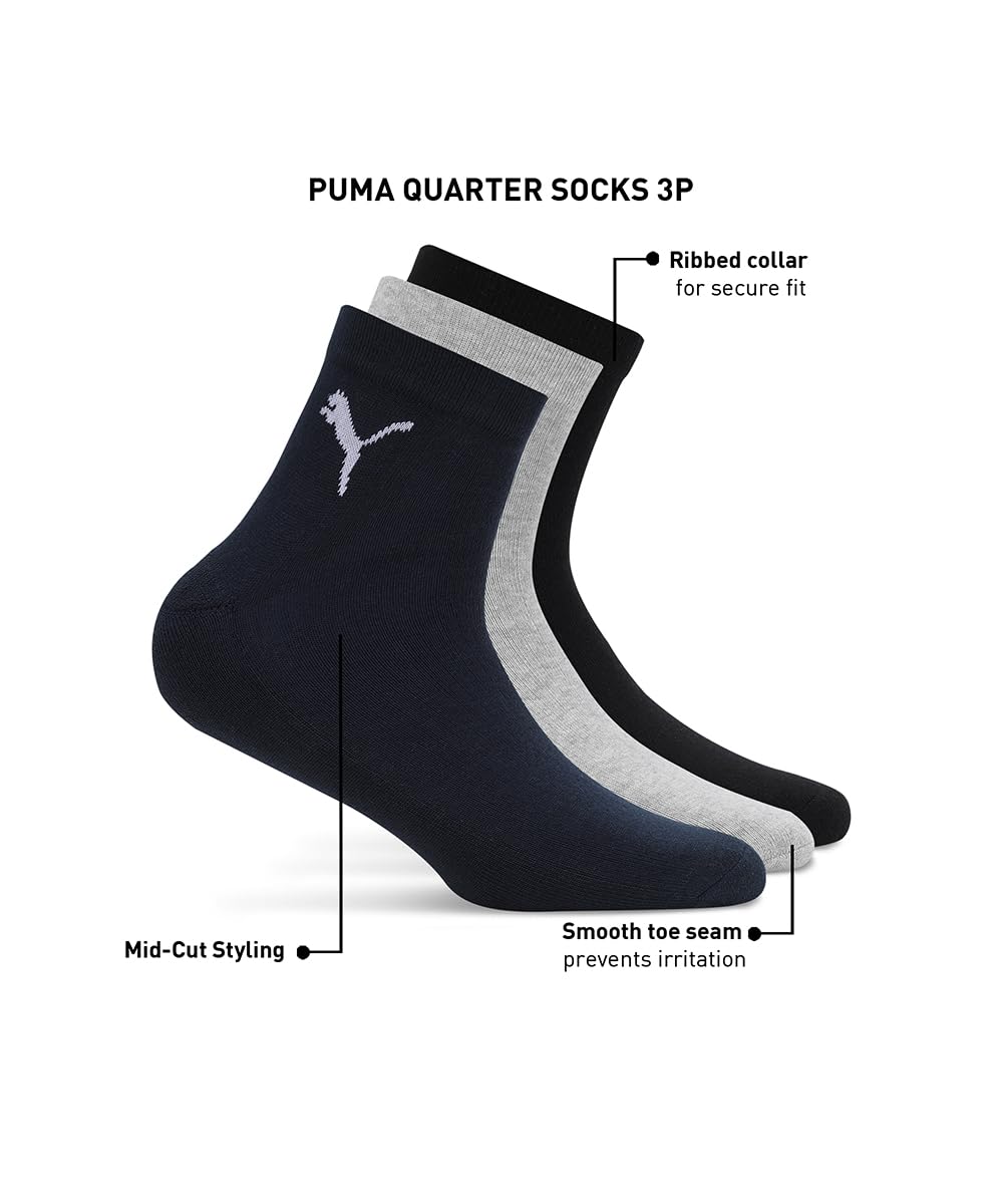 PUMA Unisex Cotton Quarter Socks - Black, Gray, Navy - Image 5