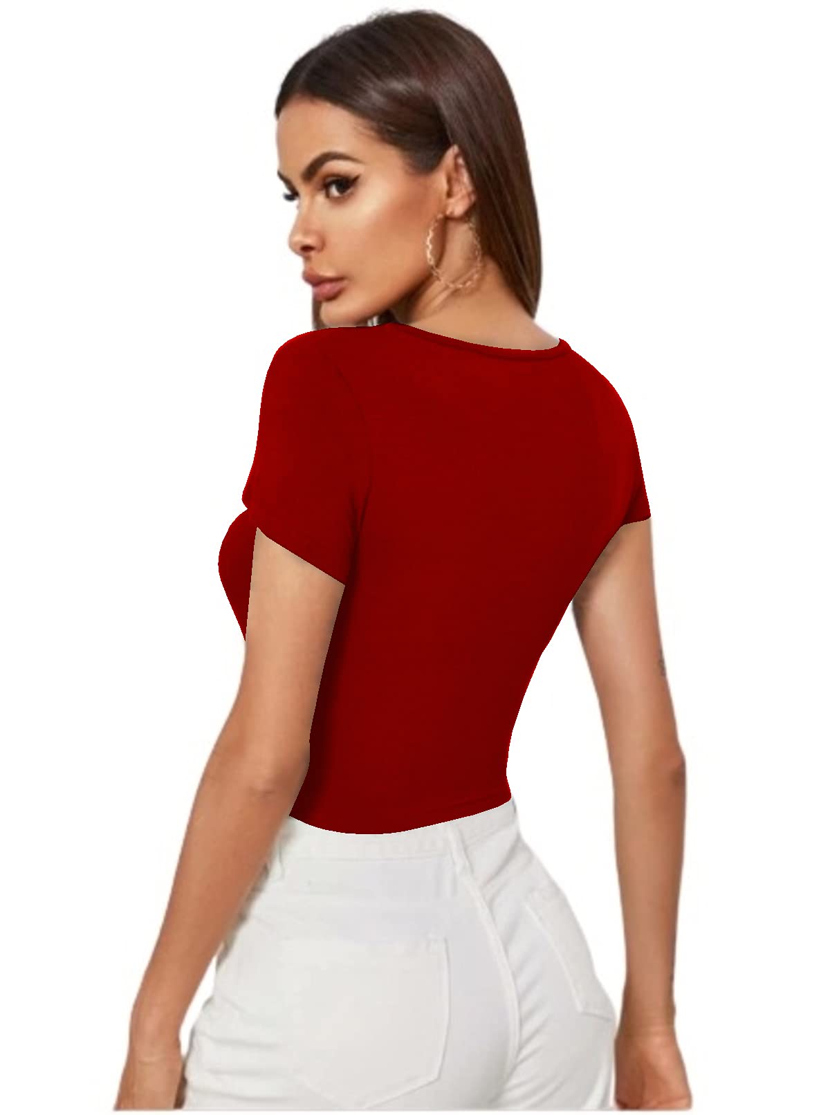 Dream Beauty Crop Top for Women - Polyester Blend T-Shirt - Red - Image 3