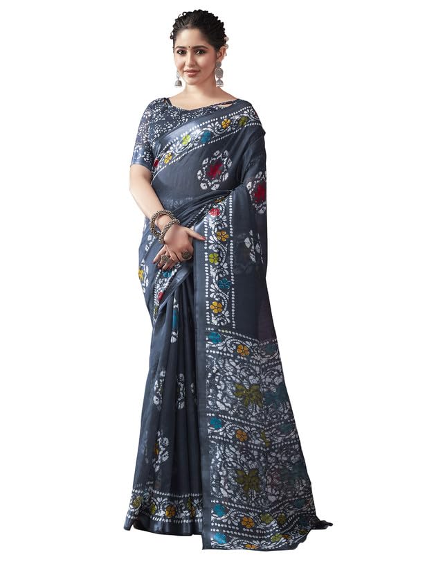 SIRIL Women's Cotton Printed Saree - Grey