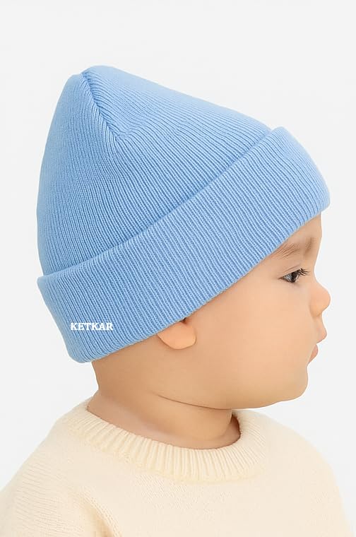 KETKAR Kids Woolen Beanie Cap - Sky Blue - Image 4