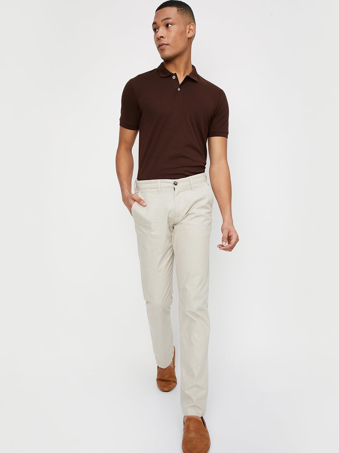 Max Men Polo Neck T-Shirt - Dark Brown - Image 2