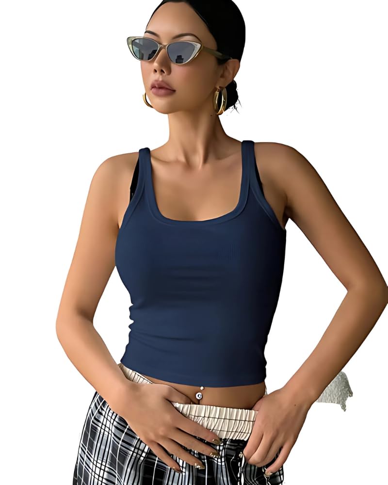 Accmetees Women's Ribbed Square Neck Tank Top