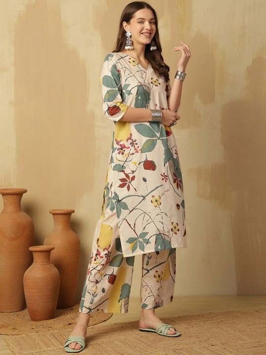 MANHAREE Women's Cotton Printed Kurta Pant Set - Image 2