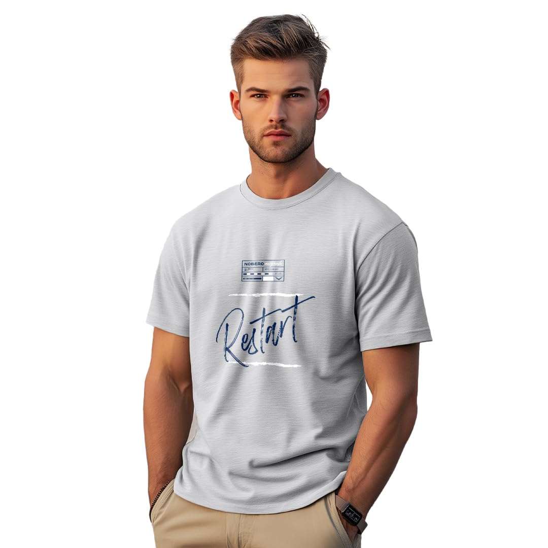NOBERO Men Cotton Graphic Print T-Shirt - Grey Melange