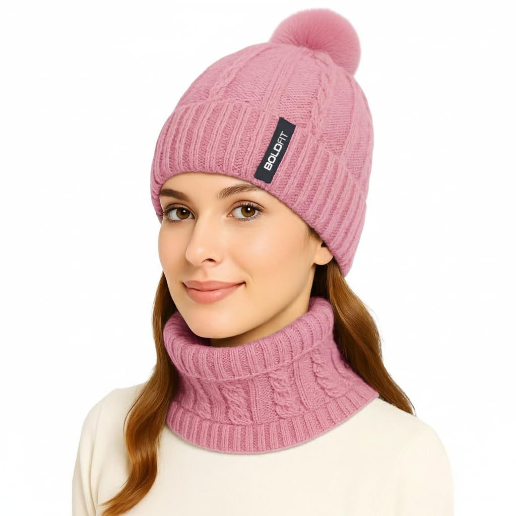 Boldfit Pink Woolen Beanie for Women