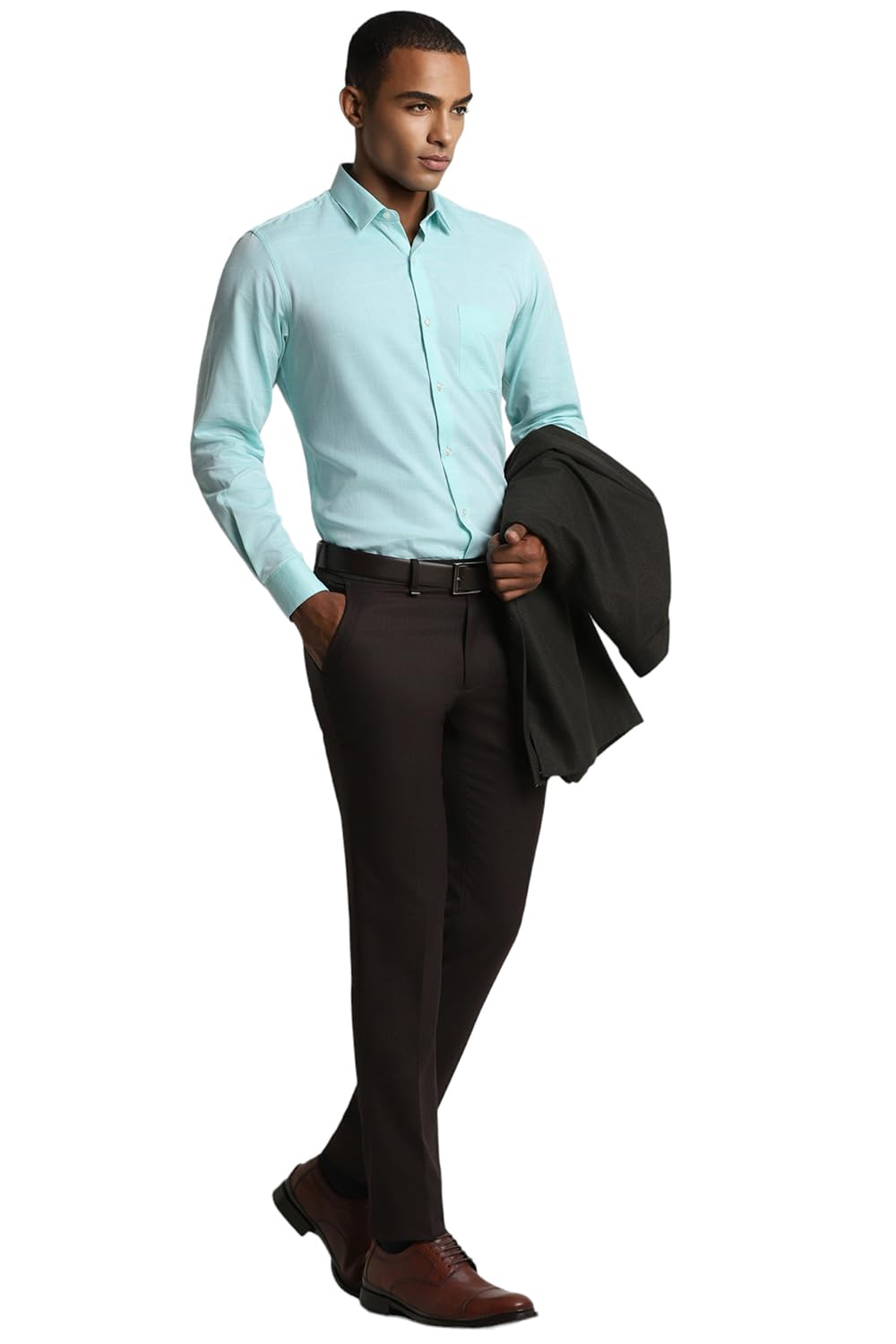 Peter England Checks Shirt for Men - Aqua Blue - Image 4