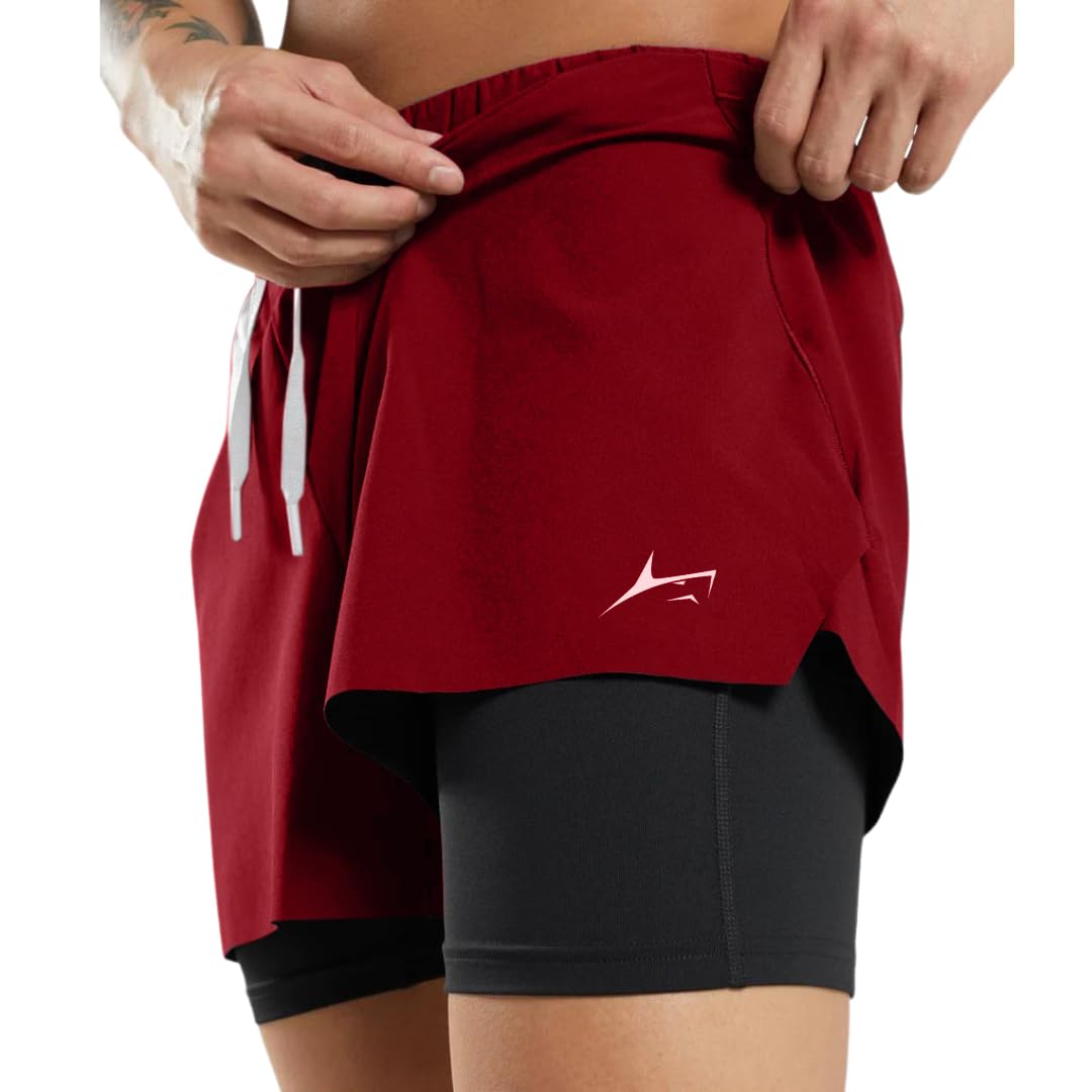 PROSHARX Men's Active Shorts with Inner Tights - Red - Image 5