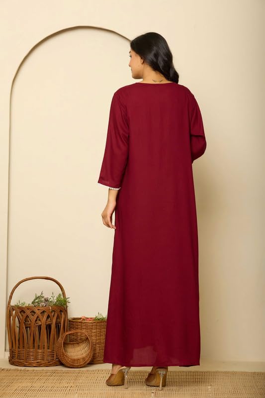 NIHSAMAH Viscose Nighty for Women - Wine Colour - Image 3