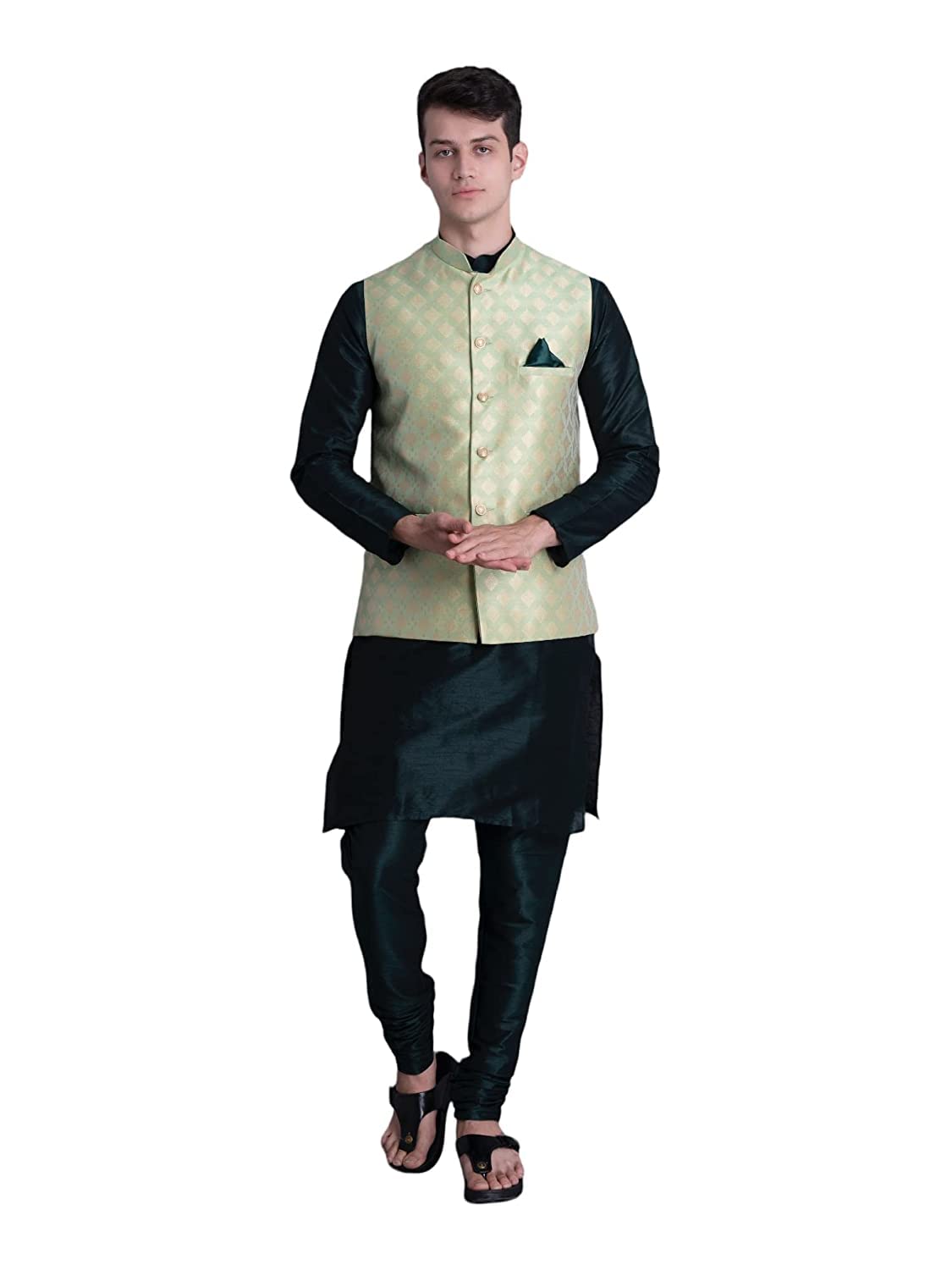 Uri Men Silk Blend Kurta Pajama with Nehru Jacket
