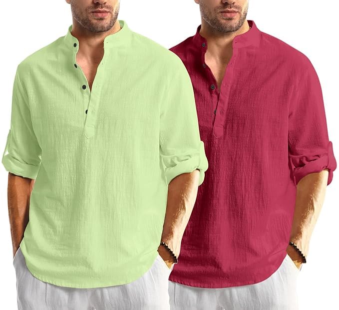 Bellstone Men's Cotton Blend Kurta - Light Green & Burgundy - Image 5
