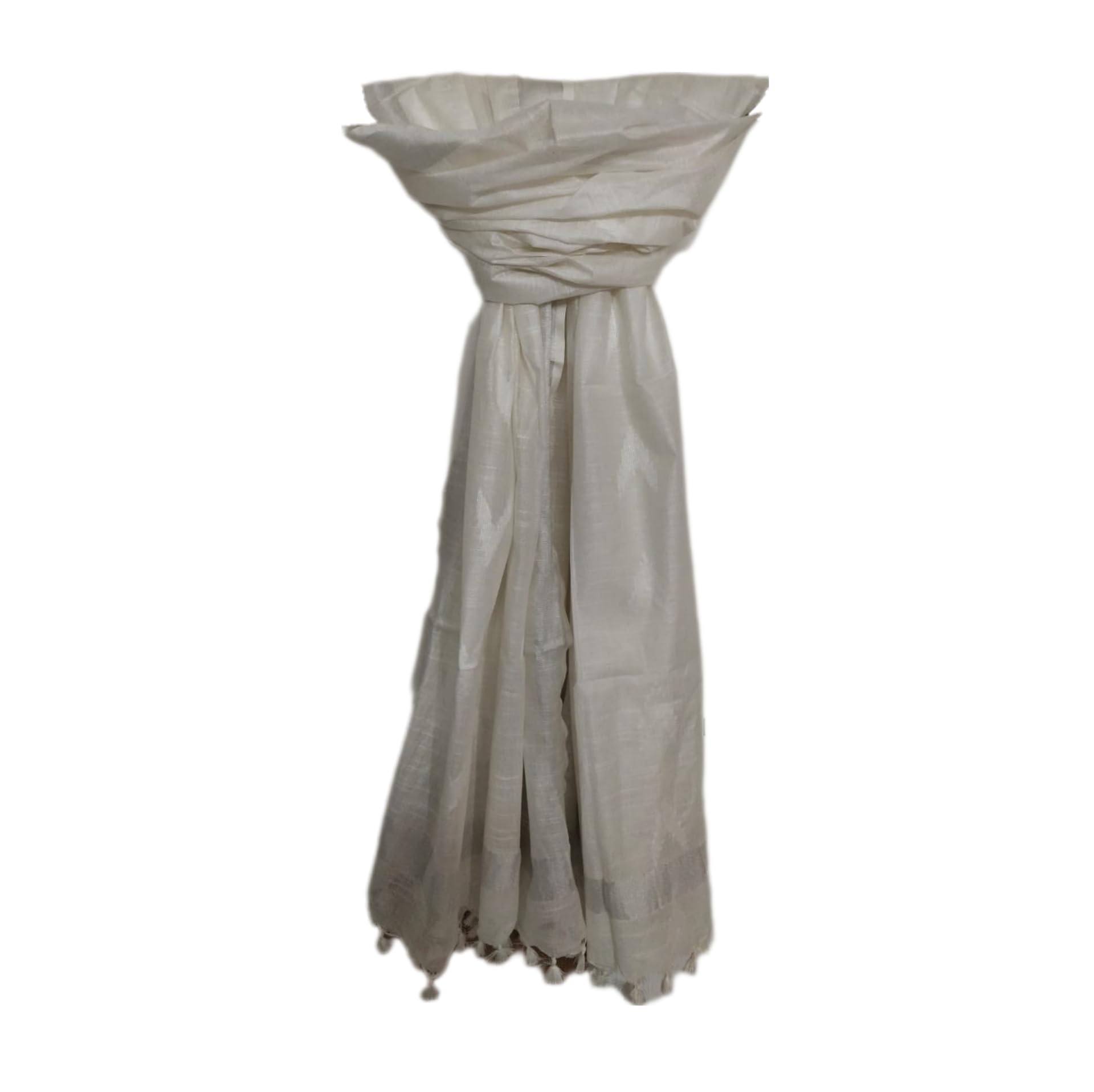 Bhagalpuri Linen Cotton Ikkat Dupatta - White Zari