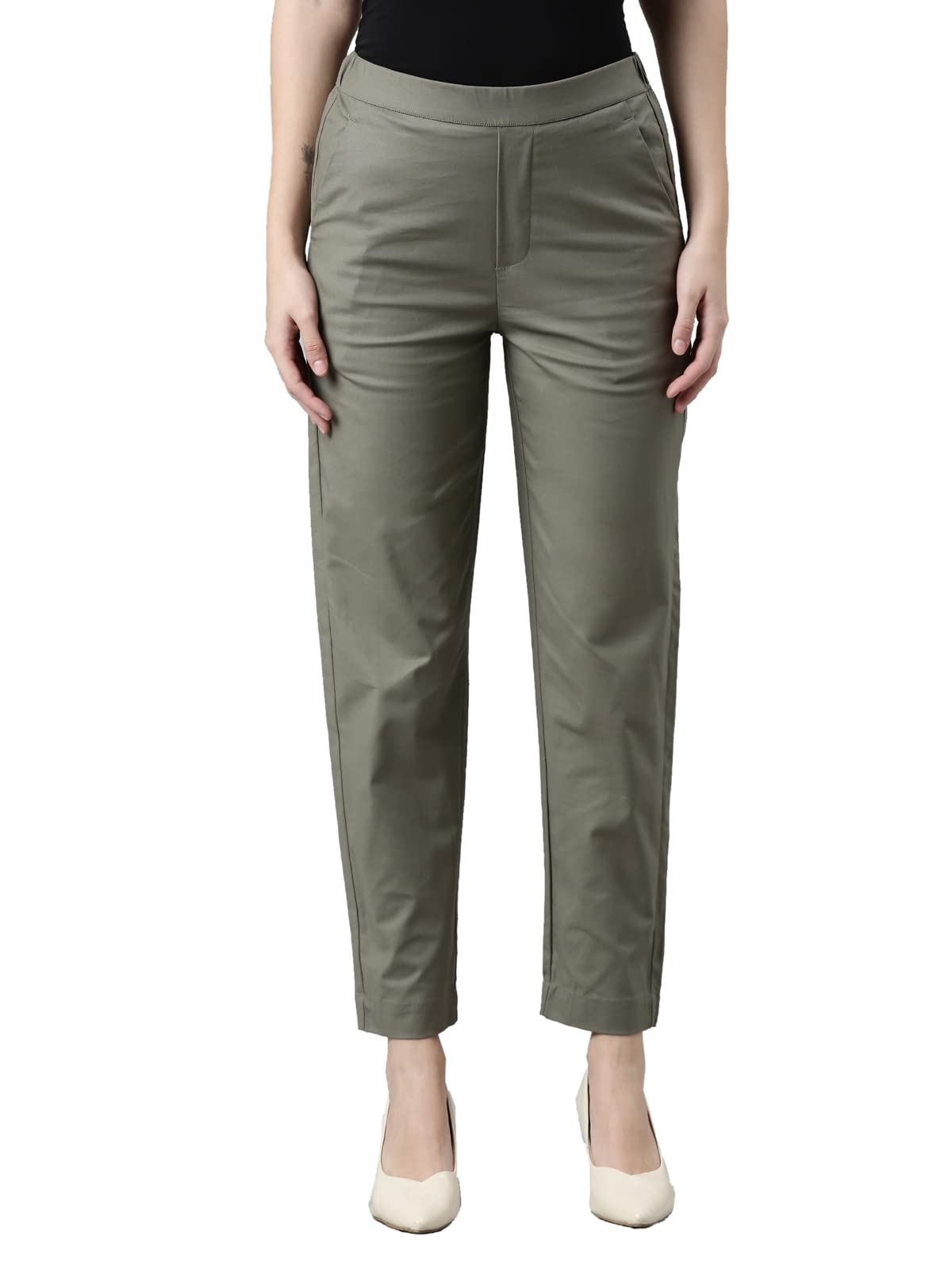 GO COLORS Women Olive Green Chinos Trousers