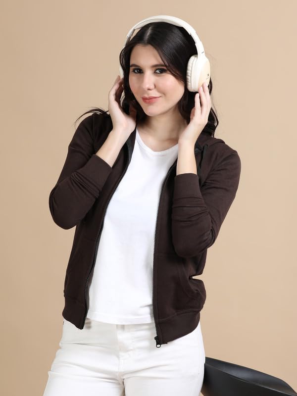 Wafaa Cotton Hoodie for Women - Steel Coffee Brown - Image 3