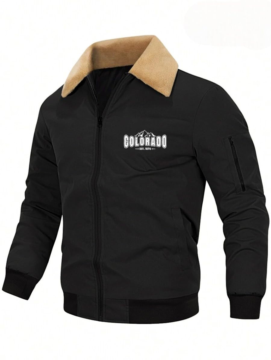 GLASGO Men's Sherpa Lined Bomber Jacket - Black