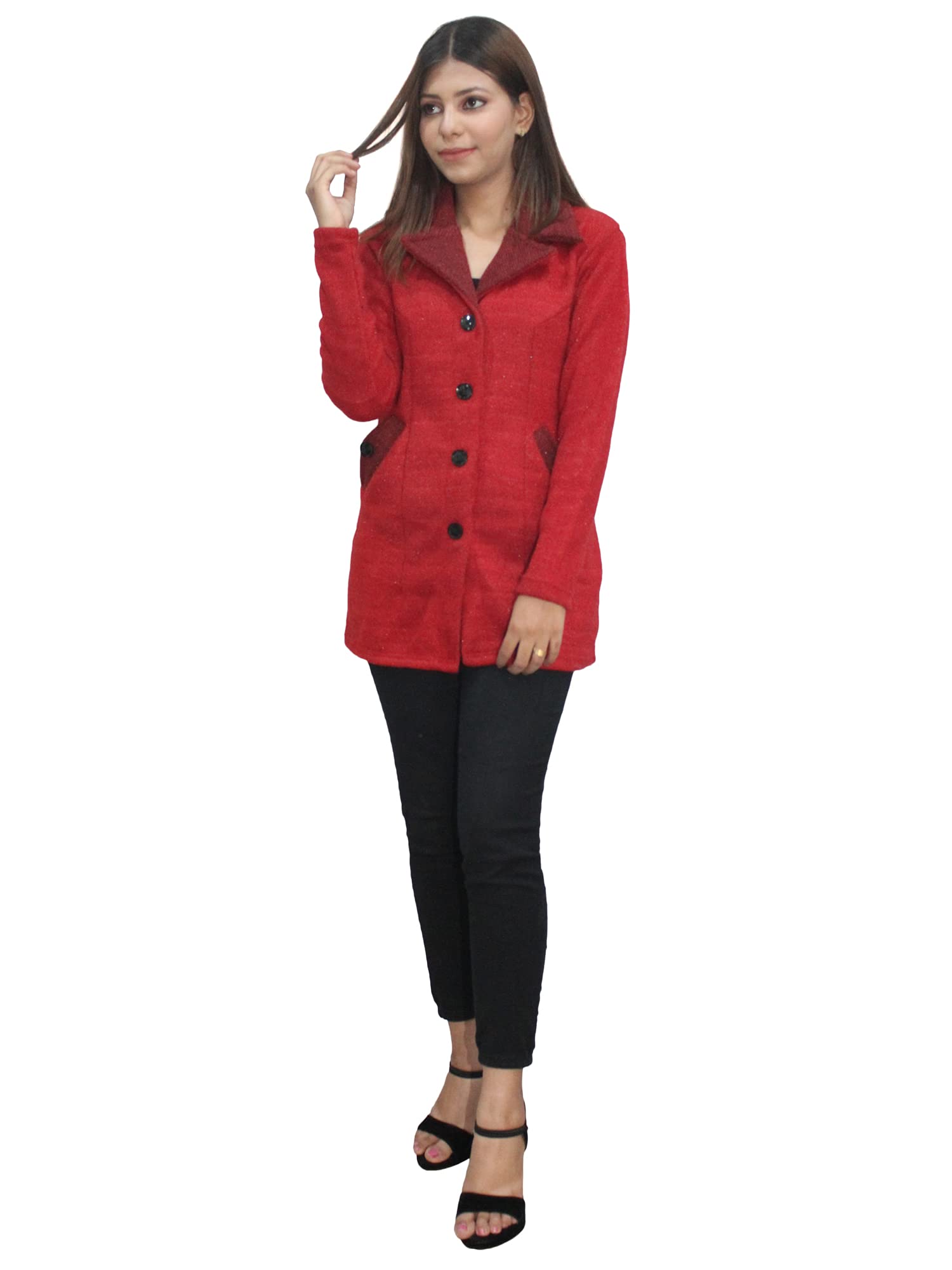 Matelco Womens Woollen Collared Coat Cardigan - Red - Image 4