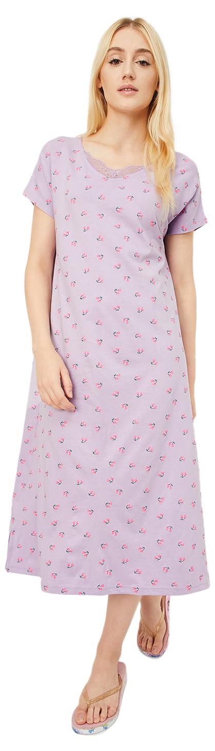 Max Women Cotton Calf Length Nightgown - Lilac