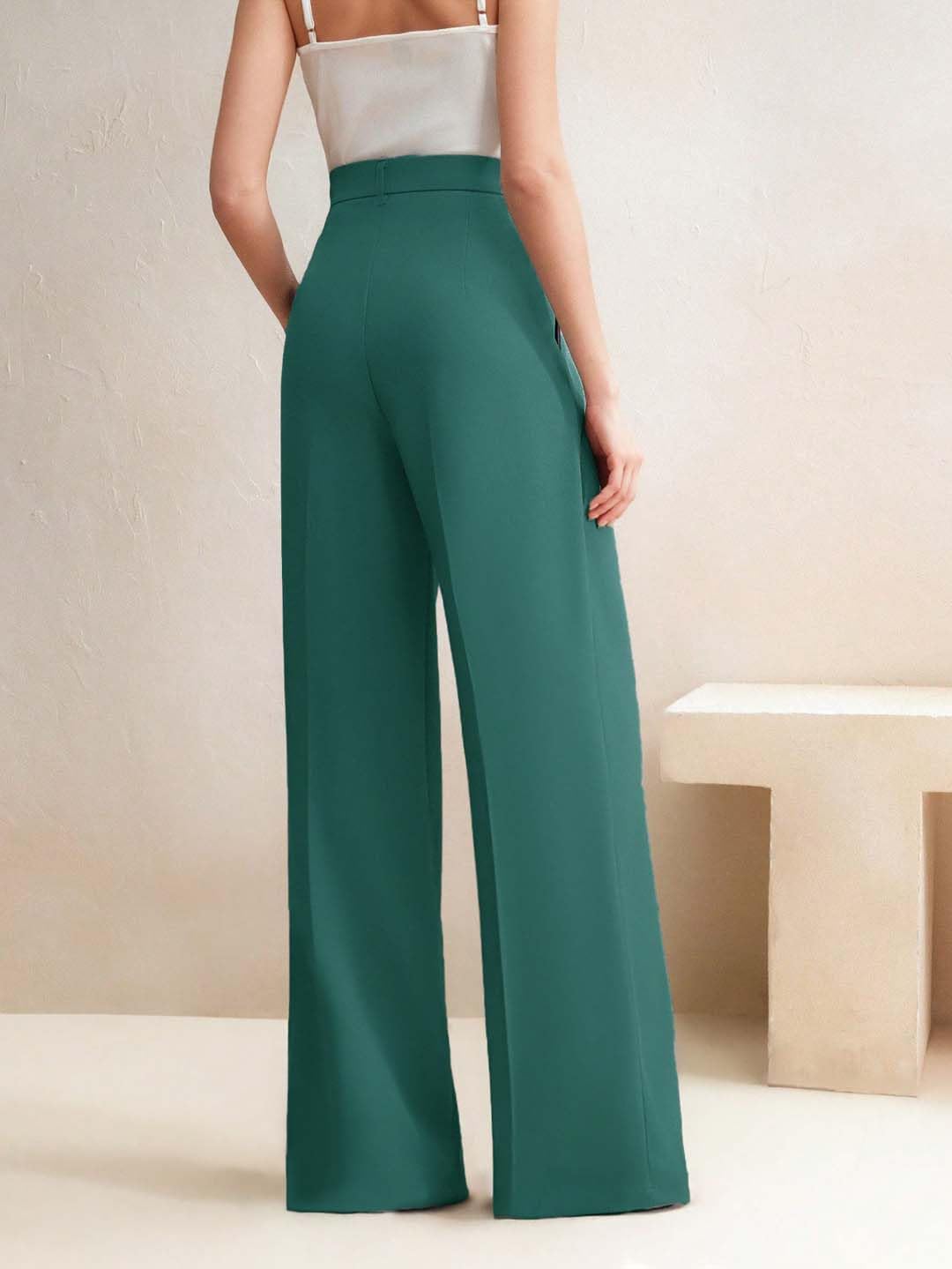 KOTTY Women's Wide Leg Trousers - Green - Image 5