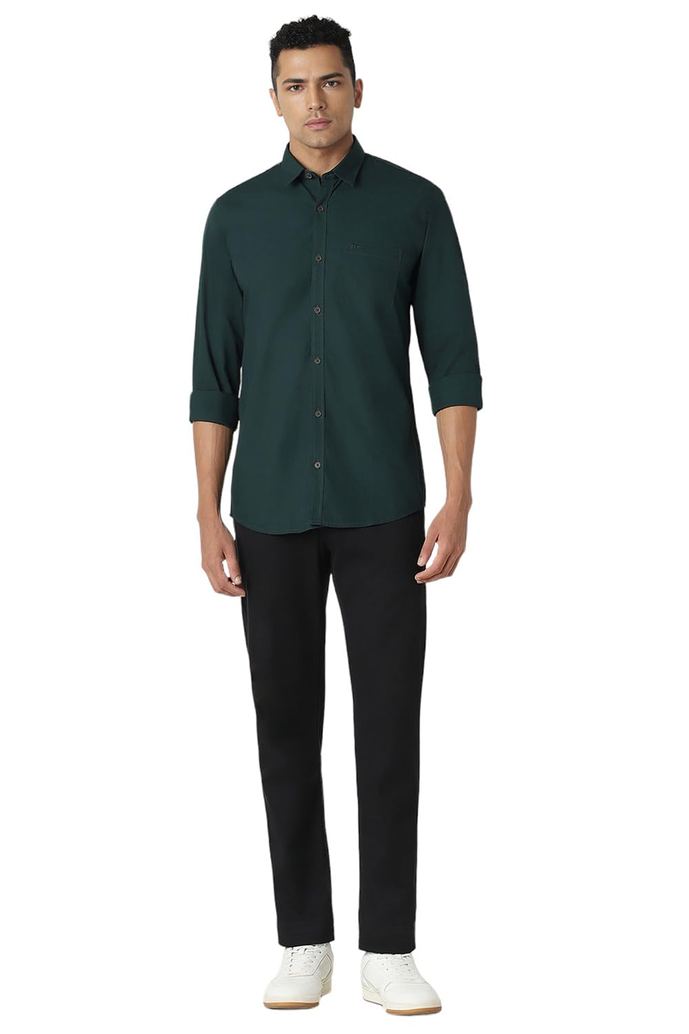 Peter England Men's Solid Slim Fit Shirt - Dark Green - Image 5