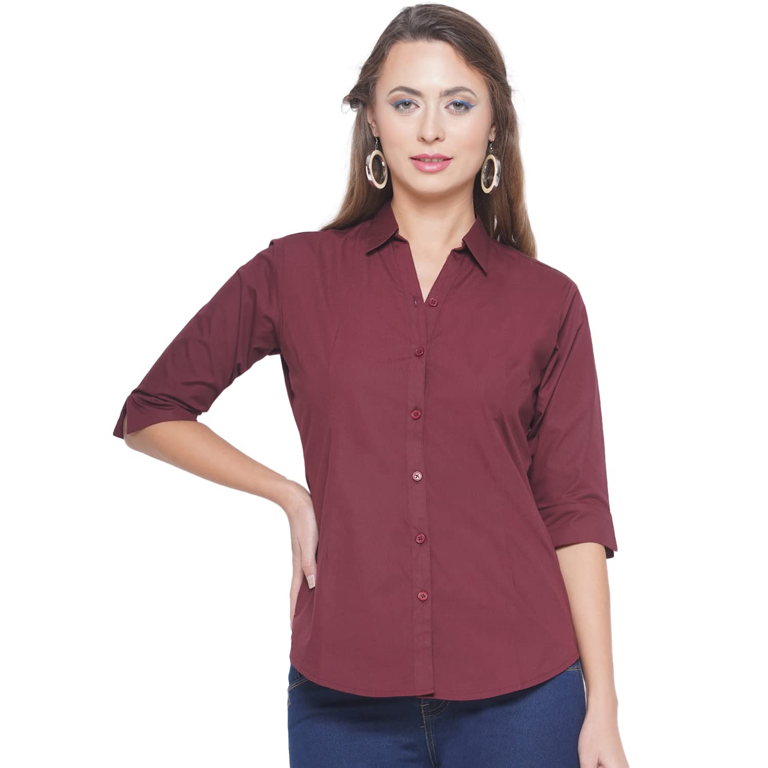 LIANAFASHION Maroon Formal Shirt for Women
