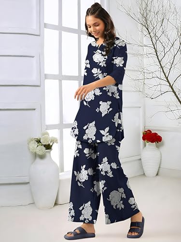 Pinkmint Women's Printed Top & Bottom Set - Navy Blue - Image 4