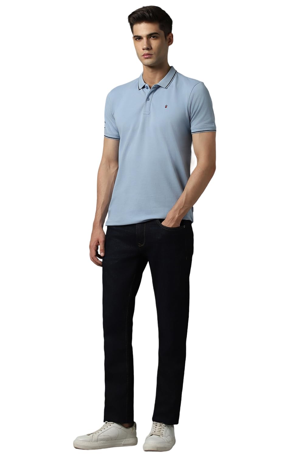 Louis Philippe Men Cotton Solid Slim Fit T-Shirt - Blue - Image 5